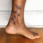 Tattoo by Emma Flores #EmmaFlores #TannParker #InktheDiaspora #butterflies #butterfly #anklet #qpocttt #poctattoo #qpoctattoo #brownskin #blackskin #empower #visibility #tattoocommunity