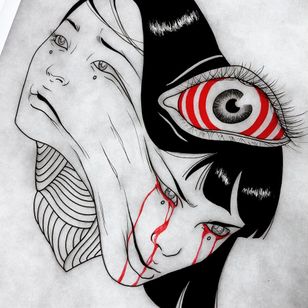 Tattoo flash by Silly Jane #SillyJane #eroguro #erogurotattoo #Eroguronansensu #Japanese #Japanesetattoo #anime #manga #illustrative #graphicart #comicbook #comicart #linework