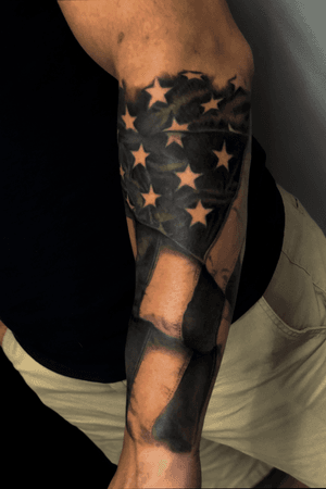 Flag tattoo on forearm #cattattoo #blackandgrey #blackandgreytattoo #dallastattooartist #texastattoo #texastattooartist #tattooartist #tattoo #tattoos #realism