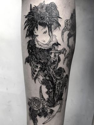 Tattoo by Frankie Sexton #FrankieSexton #darkarttattoos #darkart #illustrative #horror #darkness #demons #devils #ghosts #evil #takatoyamamoto