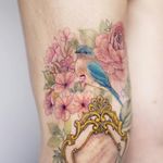 #birdtattoo #bluebirdtattoo #flowertattoo #cherryblossomtattoo #colortattoo #coveruptattoo #tattoocoverup