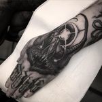 Tattoo by Leny Tusfey #LenyTusfey #darkarttattoos #darkart #illustrative #horror #darkness #demons #devils #ghosts #evil #bat #moon #star #animal