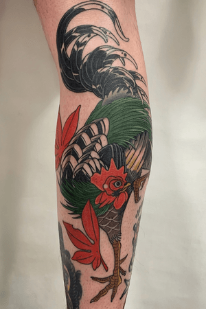 Rooster and maple leaves 