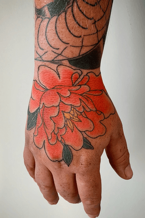 Peony hand under an in progress sleeve also by me 