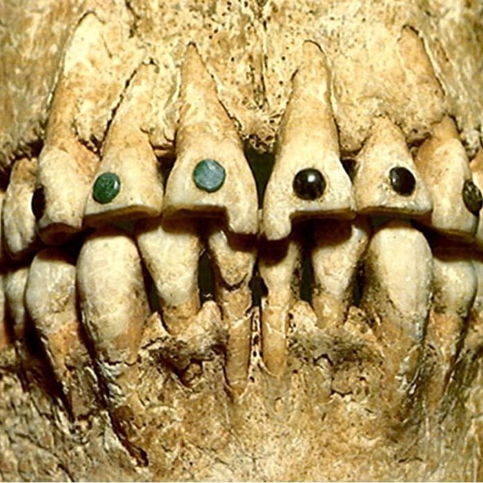 Inserciones de dientes de jade maya