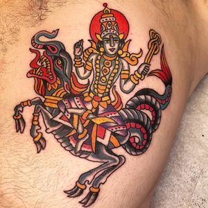 Tattoo by Robert Ryan #RobertRyan #tattoodoapp #tattoodoappartist #tattooartist #tattooart #tattoodoappspotlight #Varuna #makera #deity #god #hindu #meditate #traditional #color