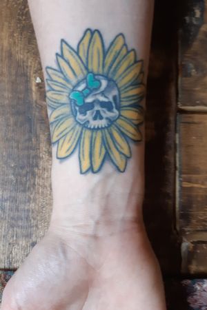 Sunflower skull tattoo