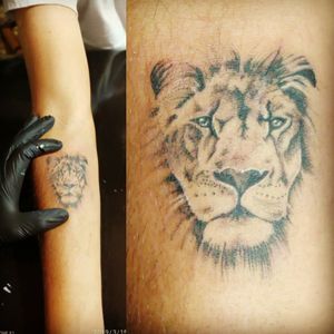 Tatuagem leão no antebraço masculino