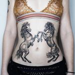 Tattoo by Ana and Camille #AnaandCamille #blackandgrey #illustrative #renaissance #horse #animal