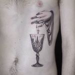 Tattoo by Ana and Camille #AnaandCamille #blackandgrey #illustrative #renaissance #glass #goblet #hand #tear #blood #sparkle