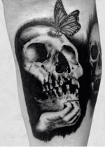 Skull #realism #skull #butterflytattoo #skulltattoos #blackandgrey 