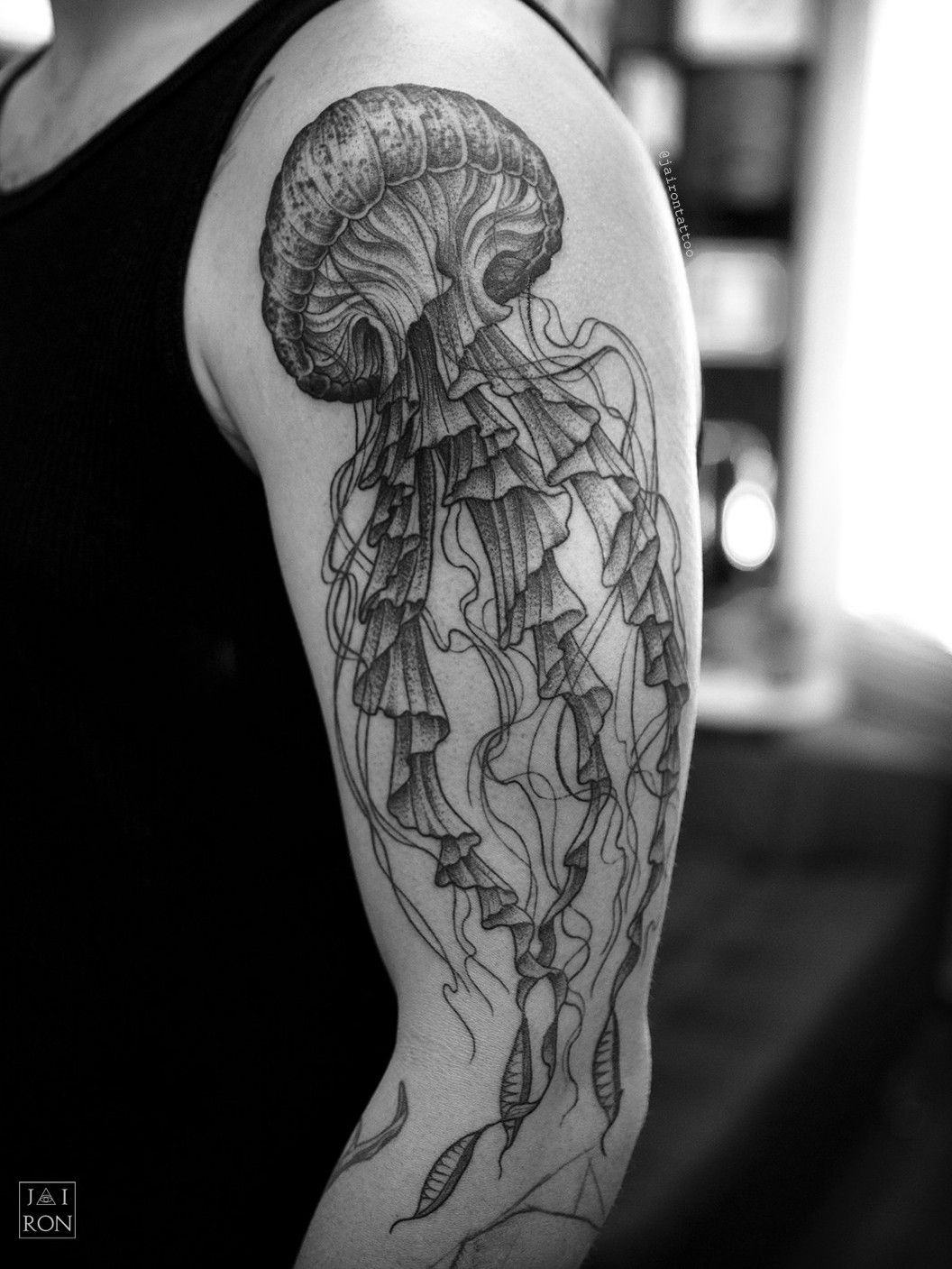Black work jellyfish done by Jes at Iron Quill in Madison WI  Jellyfish  tattoo Black tattoos Tattoos