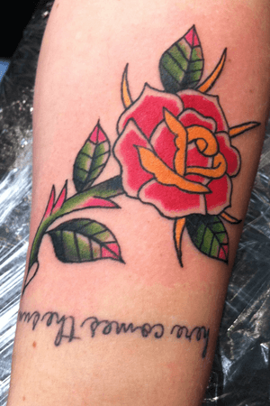 Traditional Rose did not do the lettering. #rose #rosetattoo #colortattoo #orlando #florida #traditional #traditionaltattoo 