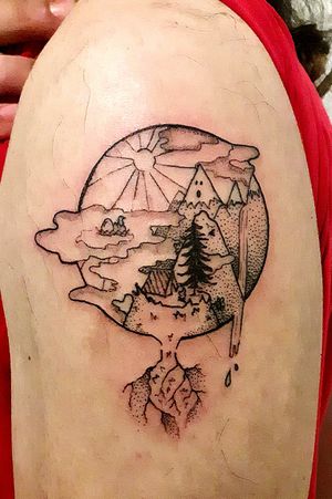 New frontiers of imagination inspired in mario kart and the rest is just trippy thinking.#nintendo #game #chocomountain #landscape #tattoo #line #linetattoo #dots #dotworktattoos 