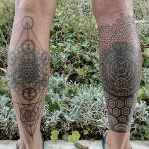 Left: Metatron cube. One of my first ones Right: sleeve in progress