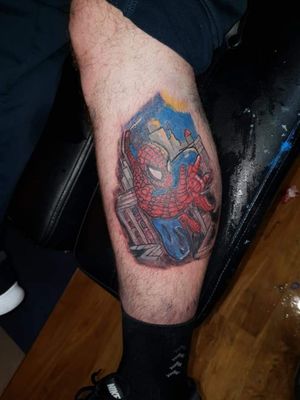 Spiderman action tattoo for the win! One of the pieces I enjoyed doing most as COMIC BoOk! #comicbook #SpiderManTattoos #hero #MarvelTattoos #colour #spiderman #redandblue #web #comictattoo #ComicBookTattoo #geekytattoo #geekink #shoreham #lancing #koshertc #comegetinked 
