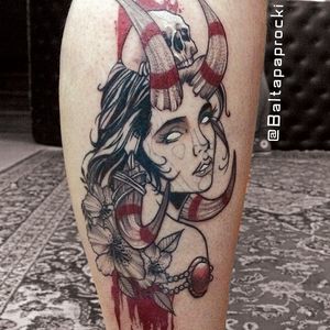 blackwork tattoo with red color