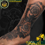 #jesus and #rose tattoo .its also a partial #coverup  i made this at the shop in corona,Ca.