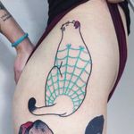 Tattoo by Paul Colli #PaulColli #traditional #cat #kitty #color #spiderweb #monmoncat #petportrait #cute