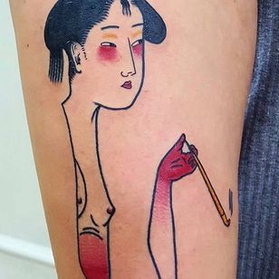 Tatuaje de Paul Colli #PaulColli #tradicional #geisha #japonés #opium #pipe #smoke #retrato # lady #ladyhead #color