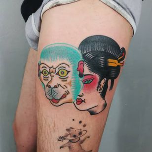 Tatuaje de Paul Colli #PaulColli #tradicional #geisha #japonés #lady #ladyhead #Abe #mask #color