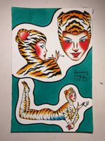 Tattoo flash by Paul Colli #PaulColli #traditional #leopard #catlady #catwoman #tiger #cat #kitty #babe #pinup