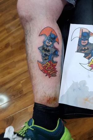 Pow! Unique batman tattoo #comicbook style #batmantattoo #pow #UniqueTattoos #colourtattoo #ComicBookTattoo #morelikethis #batman #colourful #comic #intenze #koshertc #comicandcartoon #shoreham #lancing 