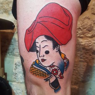 Tatuaje de Paul Colli #PaulColli #tradicional #geisha #japonés #flor #flores #ladyhead #lady #color