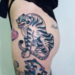 Tattoo by Paul Colli #PaulColli #traditional #koreantiger #tiger #cat #kitty #cute #color
