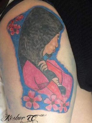 Mulan cover up on a customers leg, really interesting piece to do. #mulan #tattoo #colour #CoverUpTattoos #fullcolor #cartoon #legtattoo #brightandbold #feminine #girly #bigart #coverup #art #lancing #shoreham #koshertc 