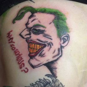 Why so serious? #JokerTattoos #colour #JokerSmile #whysoserious #joker #comicbook #colourtattoo #green #creepytattoo #badasstattoo #ComicBookTattoo #intenze #sabre #lancing #fun #shoreham #koshertc