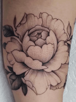 Black and grey peony tattoo made by Peter Anderson at The Bell Rose Tattoo in Daphne, Alabama. 