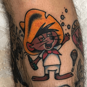 Borracho Speedy Gonzales made by Brent Mccarron at The Bell Rose Tattoo in Daphne, Alabama. 