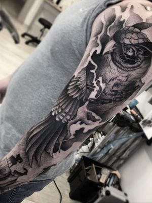 Tattoo uploaded by Piotr Szencel • Two days on row #owl #sleeve #tattoo #dotwork #blackwork #graphic #sweden • Tattoodo Tattoo uploaded by Piotr Szencel • Two days on row #owl #sleeve #tattoo #dotwork #blackwork #graphic #sweden • Tattoodo