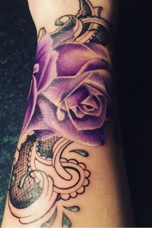 Wrist tattoo Purple roses with black lace 🖤