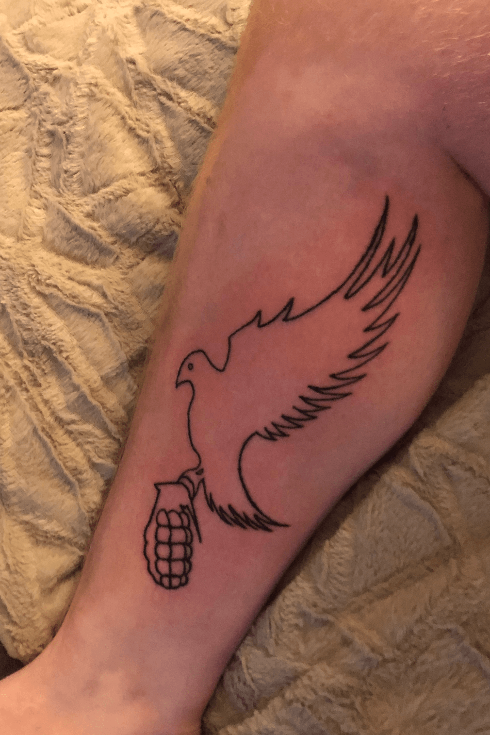 My first tattoo today Dove and Grenade Done by 160 at NeedleMasters  Toledo Ohio  rtattoos