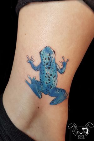 Mini blue frog on ankle 