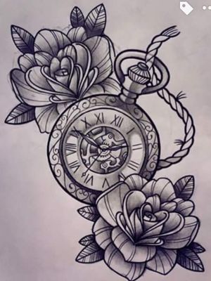Time & roses. By #unknownartist #clocktattoo #clock #Clockandroses #roses #roseart #rosetattoo #traditional #traditionaltattoo #blackline #blackandgrey #blackwork #floral #floraltattoo #amazingink #beautiful #design #illustration #sketch #time #flowers 