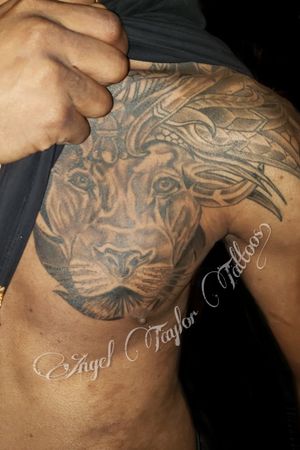 Lion shoulder piece. #AngelTaylorTattoos 