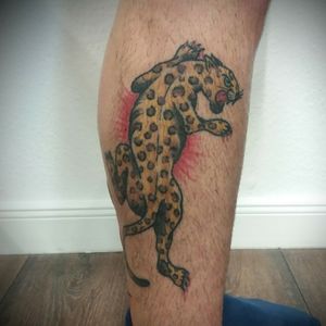healed leopard on the leg #tattoo #traditional #traditionaltattoo #traditionalbangers #americantraditional #americanatattoos  #bold #oldschool #boldwillhold #tradwork #tradworkers_tattoo