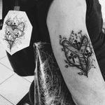 Family shield tattoo #blackandgray #shield #leafs #armtattoo #blackwork 