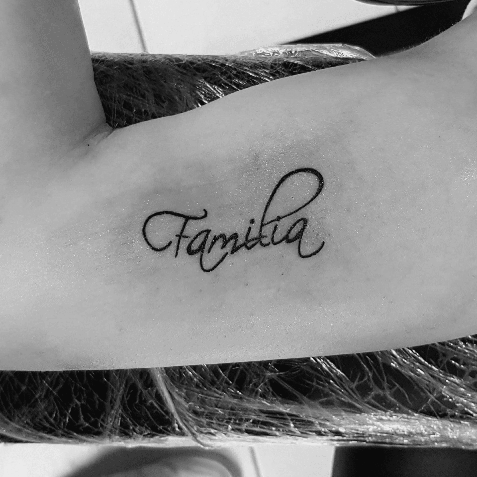 Tattoo uploaded by Lentel Devillé • Small tattoo with big meaning. #familia  #lettering #blackandgray #blackwork #armtattoo • Tattoodo