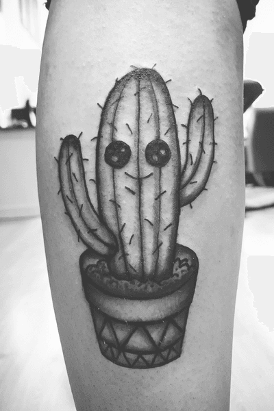 Cactus tattoo Olé #cactus #mexico #blackwork #blackandgray #legtattoo #cartoon #linework