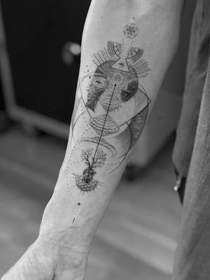 Tattoo by Ali Anil Ercel #AliAnilErcel #finelinetattoos #fineline #delicate #linework #illustrative #geometric #portrait #heart #anatomical #thirdeye #sacredgeometry #dotwork #tree #hand