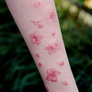 Tattoo by Tattooist Yeon #TattooistYeon #selfharmscarcoveruptattoo #coveruptattoo #scarcoveruptattoo #scarcoverup #coverup #cherryblossoms #flower #floral