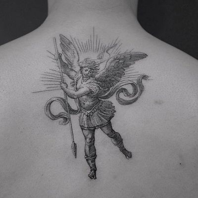 guardian angel with sword tattoos for men