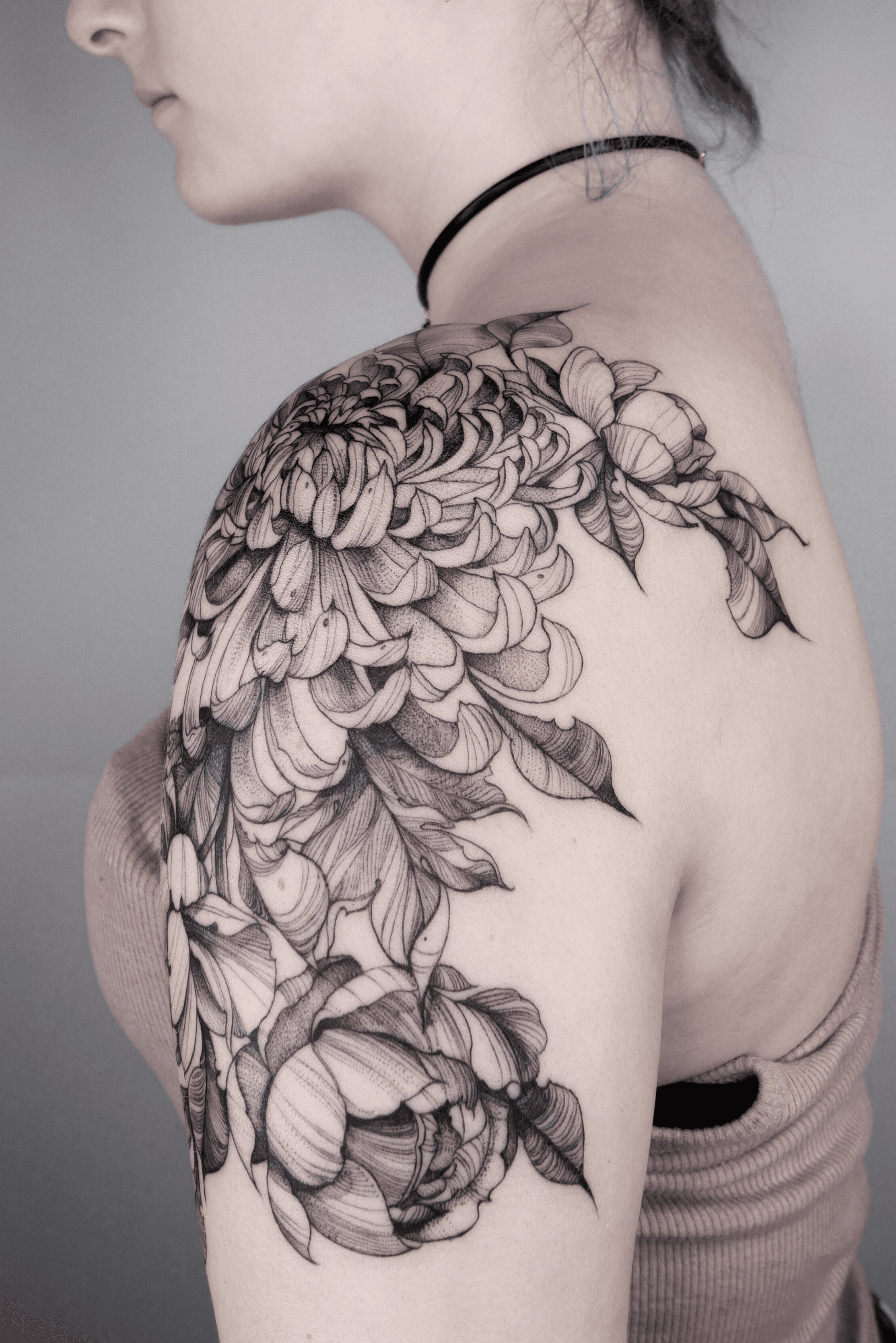 Matching chrysanthemum tattoos