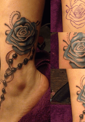 Blue rose and rosary beads