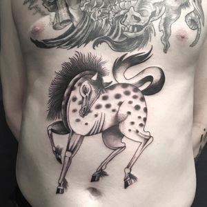 Tattoo by Ciara Havishya #CiaraHavishya #besttattoos #favoritetattoos #awesometattoos #tattoodoapp #tattooartist #tattoodoappartists #blackandgrey #horse #illustrative #wildhorse