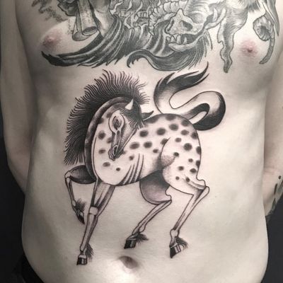 Tattoo by Ciara Havishya #CiaraHavishya #besttattoos #favoritetattoos #awesometattoos #tattoodoapp #tattooartist #tattoodoappartists #blackandgrey #horse #illustrative #wildhorse